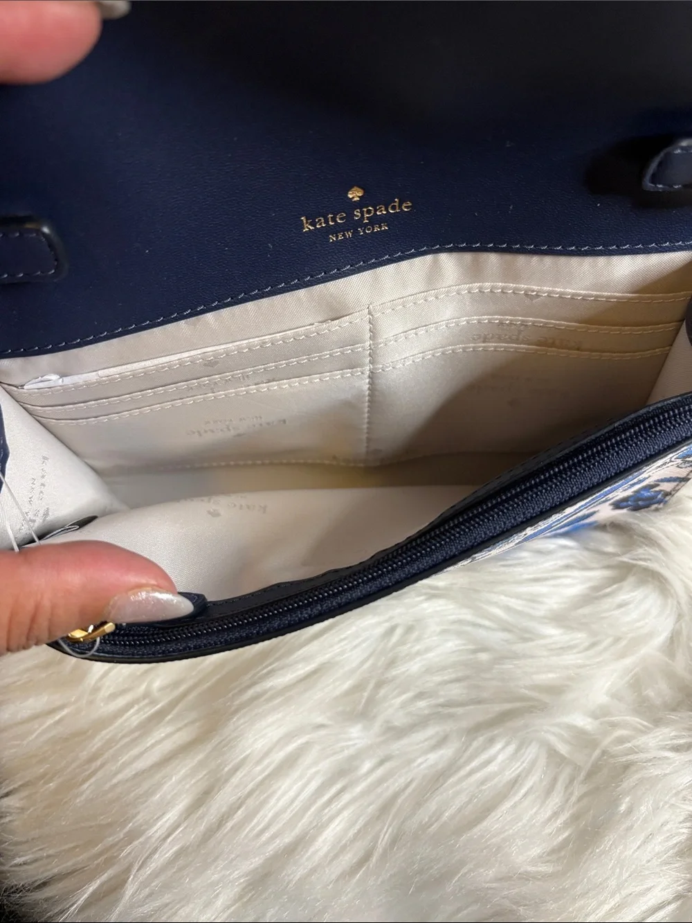 kate spade Blue and Black Vase Floral Crossbody wallet on a string Perry